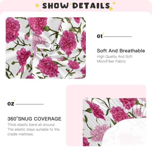 Image of Crib Sheet Breathable Soft Crib Mattress Sheet for Baby Toddler Boys Girls Fitted Crib Sheet Fit Standard Crib Mattress 39 x 27 Inch Hot Pink Carnation