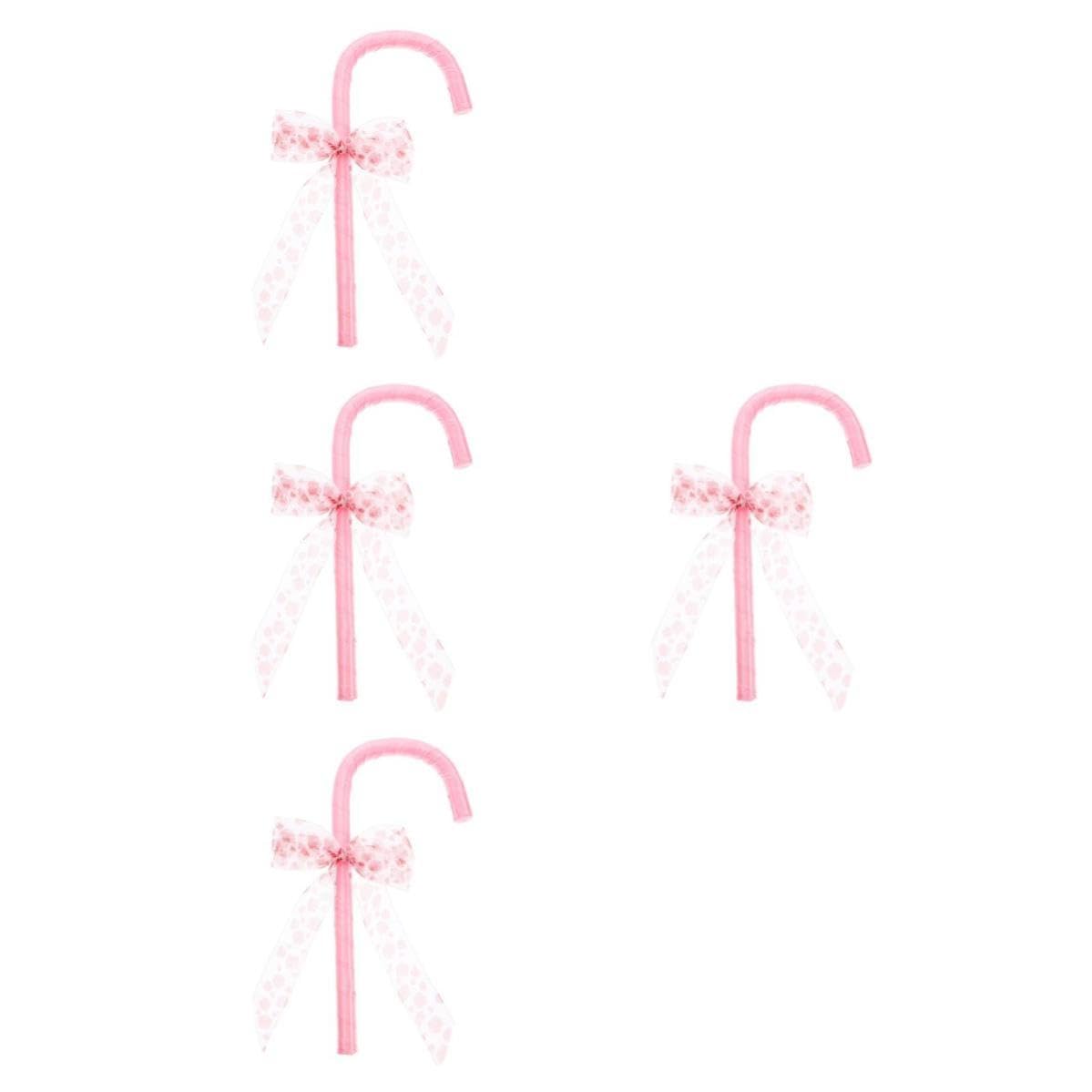 Healvian 4 Pezzi Bastoncino Decorativo con Fiocco Rosa in Plastica e Stoffa