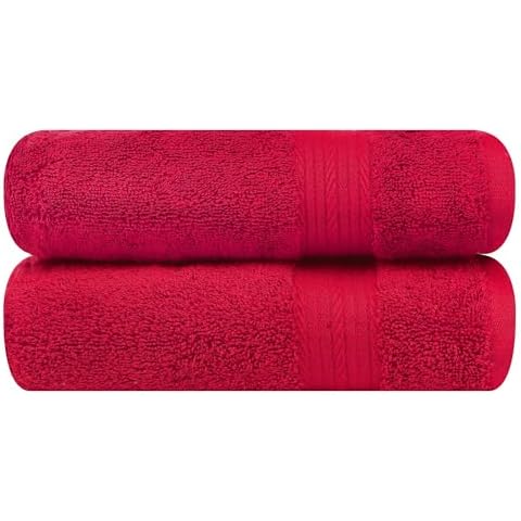 Ample Decor Bathroom Hand Towel 18 X 28 Inch 600 GSM 100% Cotton, Premium Soft Absorbent - 2 Pcs - Red Cover