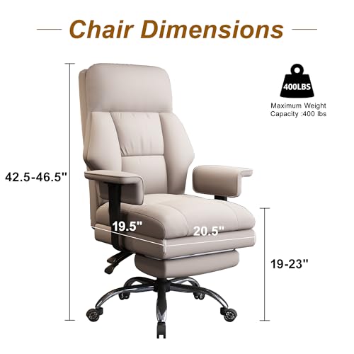 Image of Executive Office Chair with Wheels PU Leather Ergonomic Desk Chairs with Foot Rest High Back Computer Gaming Chairs for Home Office