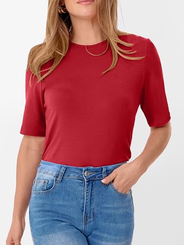 Image of ANRABESS Womens Half Sleeve Tops Crewneck Shirts Basic Fit Work Tee