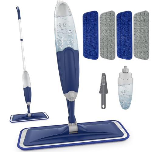 Spray Mops Microfiber Floor Mops for Cleaning, Wet Dry Mop Floor Cleaning Mops with 4 Reusable Washable Mop Pads, Wet Spray Mop Dust Mop Refillable Flat Floor Mop for Hardwood Laminate Tile Floors