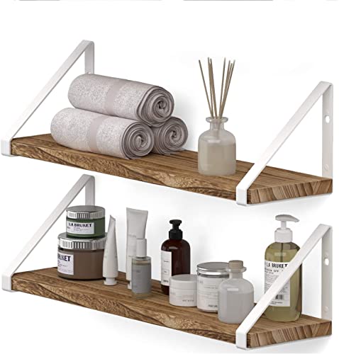 Image of OrganizeMee Wooden Decorative Corner Shelves for Living Room,Floating Shelf for Wall,with Metal Brackets Suitable for Kitchen, Living Room, Bedroom Wall d�cor2 (24 Inch White)