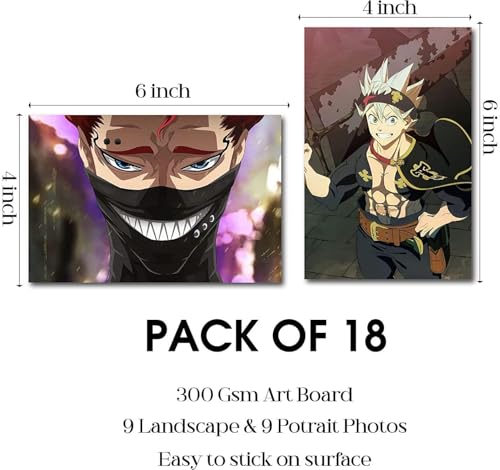 Image of ATEVON Black Clover Anime Poster Set - Pack of 18 Wall Collage Prints (6x4 Inch) Featuring Asta, Yami, Noelle & Yuno - Aesthetic Wall Decor for Anime Fans