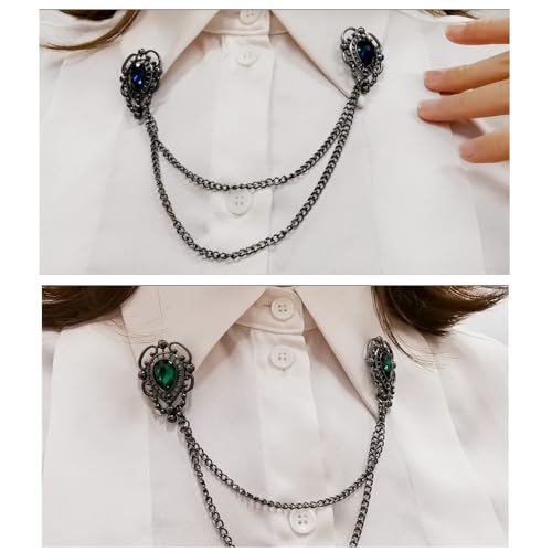 Image of Antique Collar Clips Brooches Lapel Pins for Women Girls Unisex Vintage Elegant Enameled Flower Imitation Pearl Blue Rhinestone Layered Tassel Chain Drop Dangling Necktie Tie Shawl Scarf Dress Accessories Jewelry Christmas Birthday