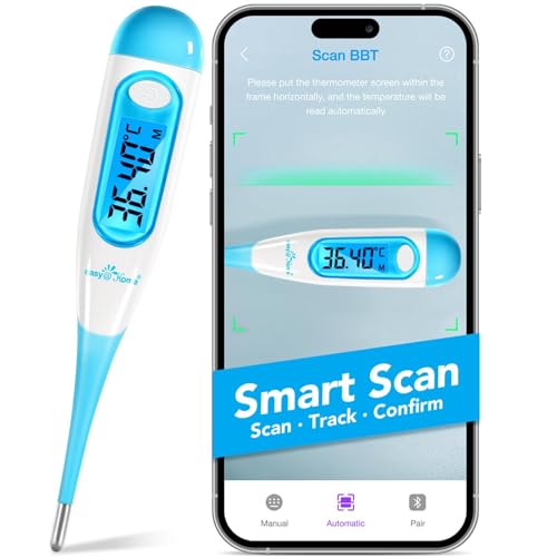 Easy@Home Termómetro basal digital Medir TBC Restrear la ovulación Predecir la fertiliadad con Aplicación Premom Español 1/100 Grados de alta precisión Pantalla LCD con retroiluminación sin Bluetooth