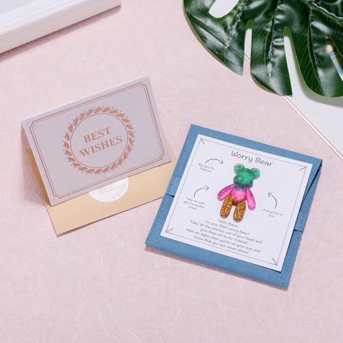 Image of Aesnefe Pocket Bear Hug, Anxiety Relief Gifts, Mental Health Positivity Gift for Anxious Friend, Autism Fidget Gifts for Teen, Surgery Worry Gift, Thoughtful Present for School Anxiety, Green Gold
