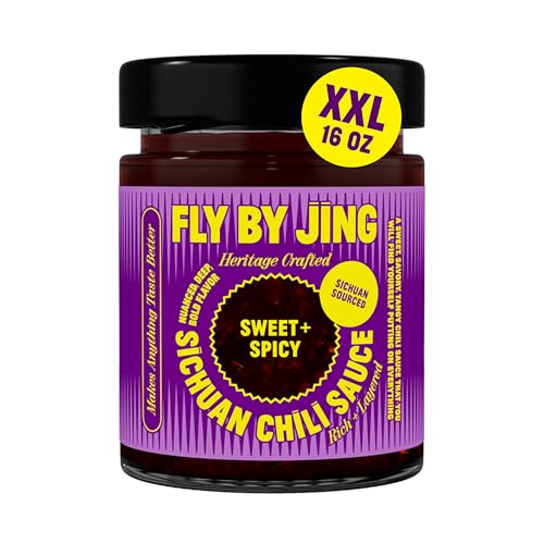 FLYBYJING XL Sweet + Spicy Sichuan Chili Sauce: Perfect for Noodles, Proteins, Veggies, Fish, Dumplings and Everything Else - Hot Sauce, Marinade and Glaze made w/Premium Chilis - Vegan, 16oz Jar