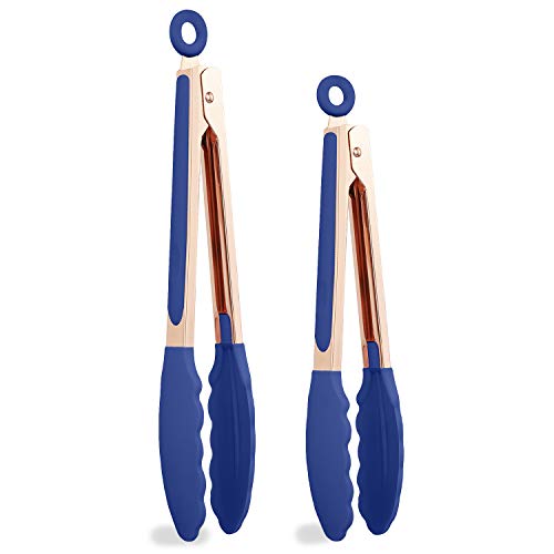 COOK with COLOR Stainless Steel Silicone Tipped Kitchen Food BBQ and Cooking Tongs Set of Two 9Γ’β¬Β and 12Γ’β¬Β for Non Stick Cookware, BPA Fee, Stylish, Sturdy, Locking, Grill Tongs, Rose Gold (Blue) COOK with COLOR Stainless Steel Silicone Tipped Kitchen Food BBQ and Cooking Tongs Set of Two 9Γ’β¬Β and 12Γ’β¬Β for Non Stick Cookware, BPA Fee, Stylish, Sturdy, Locking, Grill Tongs, Rose Gold (Blue)