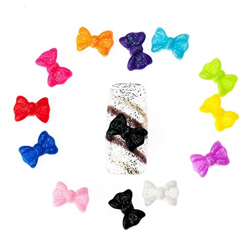 Super Value Set of 60 Colorful 3D Bow Ties Nail Art Decorations Decals With Glitter By VAGA