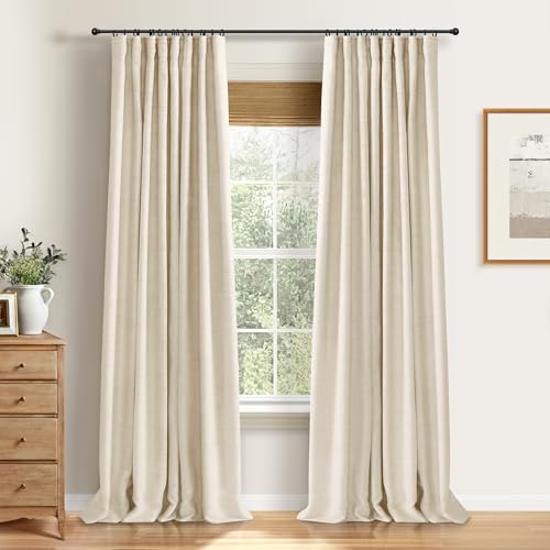 100% Blackout Shield Full Blackout Curtains for Bedroom 102 inch Length 2 Panels Set, Clip Rings/Rod Pocket Faux Linen Black Out Curtains for Living Room, Thermal Insulated, 50Wx102L, Butter Cream by 100% Blackout Shield - Used condition - US$38.87