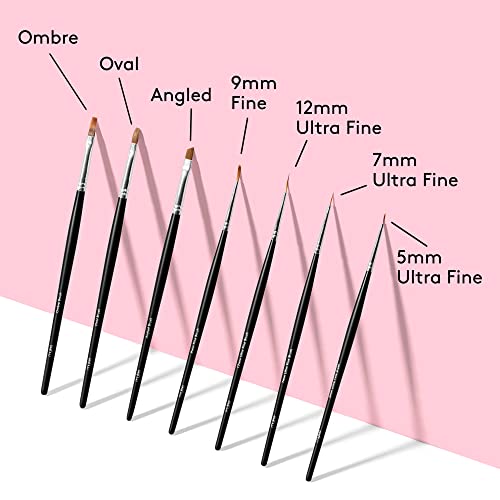 Mylee Brush For Gel Nail Art & Polish Application, 7 Designs, Oval, Angled, Ombre, Fine - Image 3