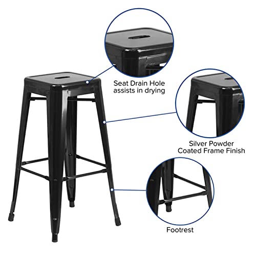 Flash Furniture Commercial Grade 30" High Backless Black Metal Indoor-Outdoor Barstool With Square Seat #TOP5