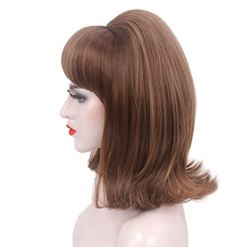 REEWES Brown 60s Retro Beehive Wigs for Women 70s Classic Style Cosplay Wig With Bang for Party Halloween Use,Costume - Image 2