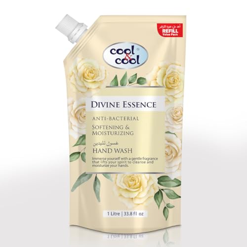 Cool & Cool Hand Wash Pouch 1 Liter - Divine Essence Scented Anti-Bacterial Skin-Softening & Moisturizing Liquid Hand Wash