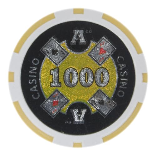 Playzaic 14-gram Ace Casino Poker Chips (50-Pack) Heavy Clay Composite Set - Bulk Casino Chips with Denominations for Texas Holdem, Blackjack - Betting Game Accessories ($1,000 Yellow)