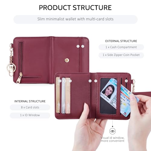 POIUGOYA Slim Wallet for Women, RFID Blocking Credit Card Holder with Coin Pocket, ID Window and Key Chain