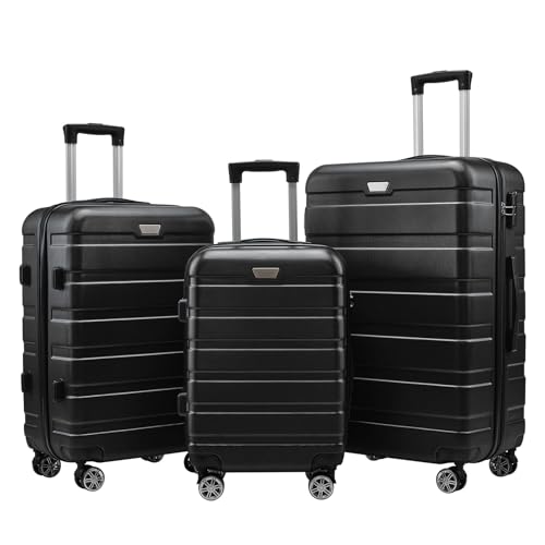 Suitcase Set 3 Piece, 20/24/28 Inch Luggage Suitcase Set, Hard Shell Luggage with Spinner Wheel, TSA Lock Luggage Suitcase (Black)