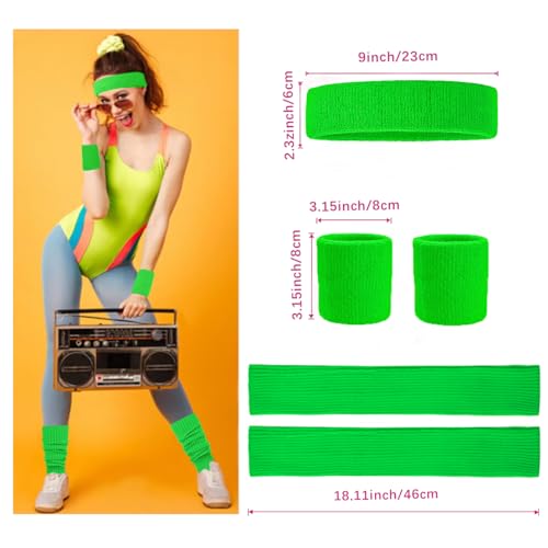 Image of v28 Neon Leg Warmers Set for women Headband Sweatbands Wristbands 80s 90s Pink Running Fanny 80's Plus Size Costumes Pack
