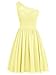BetterGirl Chiffon eine Schulter Brautjunferkleider kurz mit Spitze Promkleider Abendkleid -Gelb-34
