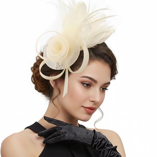 Image of DRESHOW Fascinators Hats for Women Tea Party Fascinator Hats Vintage 50s Headwear Cocktail Wedding Church Derby Hat