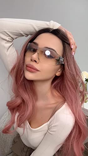 BOTEN Star Y2K Sunglasses for Women,Rimless Shield Y2K Wrap Around Sunglasses 2000S Trendy Aesthetic Y2K Glasses Shades2