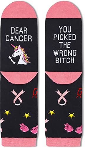 Happypop Womens Funny Breast Cancer Nurse Off Duty Birthday Teeth Novelty Gifts For Survivor Socks, Cancer Black, Medium #TOP2