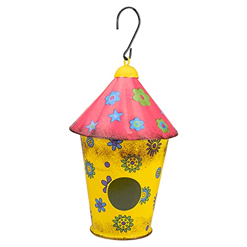 Northlight 7.75" Red And Yellow Metal Birdhouse With Flowers #TOP8