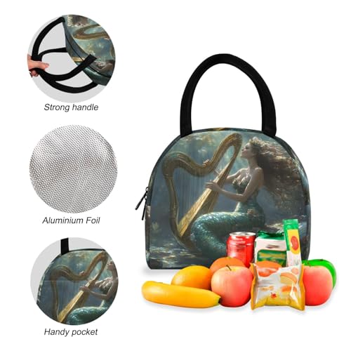 Music Mermaid Print Backpack Set with Lunch Bag, Large Capacity Travel Backpacks and Lunch Box Insulated for Commute Hiking Picnic4