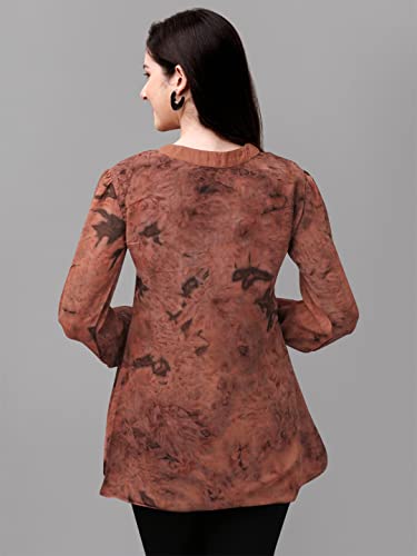 Image of Gufrina Women's Georgette Apple Cut Short Kurti with Long Puff Sleeves Western Style Keyhole Neck Solid Pattern Regular Fit and Mid Thigh Length