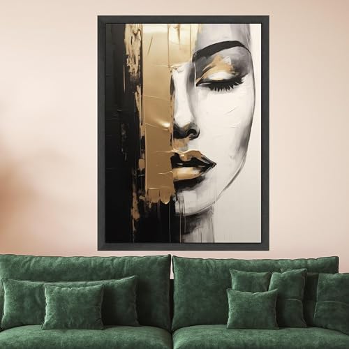 Lienzo abstracto de retrato femenino en oro negro para decoración de pared contemporánea de salón