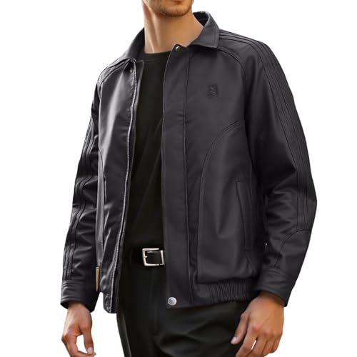 Veste bomber en cuir pour homme - Veste en cuir synthétique imperméable - Veste de motard - Veste d'aviateur vintage - Vêtement de course - Veste de...