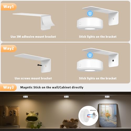 Image of Picture Lights with Remote, Wireless Rechargeable Battery Operated Wall Light 3 Pcs Dimmable and Timer Metal Art Light for Paintings,Display, Wall, Artwork, Gallery (White)