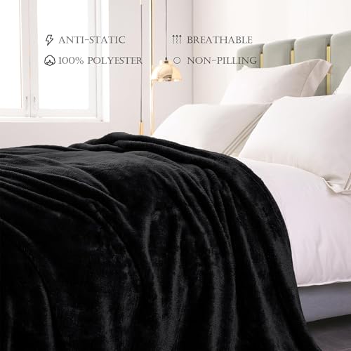 Image of Exclusivo Mezcla Plush Fuzzy Fleece Bed Blanket Twin Size, Super Soft, Fluffy and Warm Blankets for Couch, Bed, All Season (Black, 90x66 inches)