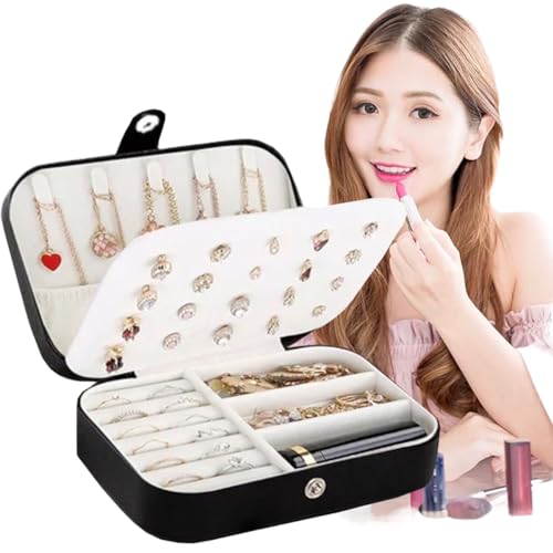 Porta Jóias Portátil Viagem Maleta Estojo Premium Anel Bijuteria (Preto)