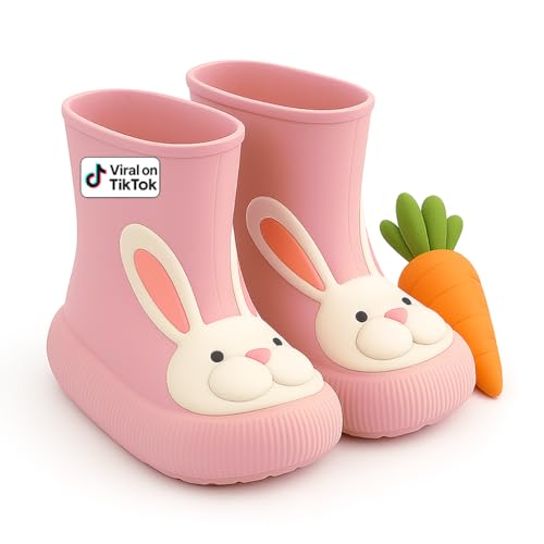 Toddler Rain Boots – Premium Rubber Kids Rain Boots for Boys & Girls with Non-Slip Soles – Children's EVA Outdoor Shoes - Pink Bunny Paw Design