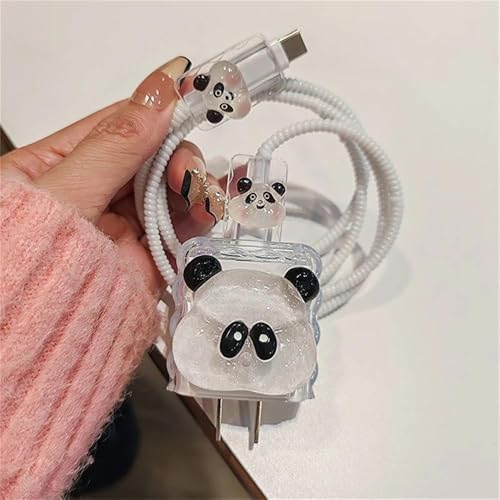 Image of Cable Protector with 3D Cute Pattern for iPhone Charger only 18W & 20W, Data Line Wire Saver Charging Cable Charger Protective Cable,Full Protection Cover 4 in 1 (Clear-Panda)