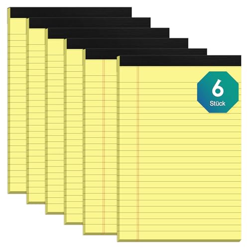 Bloc de notas A5, bloc de notas regulado colegiado, 6 blocs de papel amarillo a rayas, A5, papel rayado, 30 hojas por bloc de notas para escuela, hogar, oficina