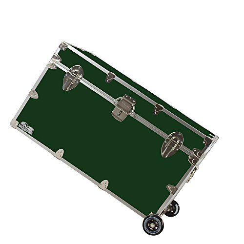 C&N Footlockers Graduate Storage Trunk with Wheels - Rolling Camp or College Dorm Chest - Lockable - 32 x 18 x 18.5 Inches (Dark Green)