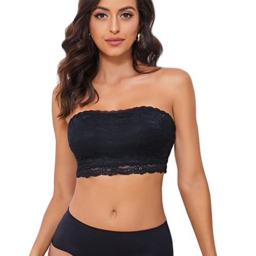 Strapless Bandeau Bra for Women Lace Floral Bralettes Stretchy Chest Wrap Non Padded Tube Top Seamless Bras for Women2