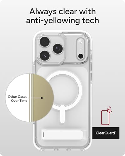 Image of ZAGG Santa Cruz Snap Case with Kickstand for iPhone 17 Pro Max - White, Drop Protection (13ft /4m), MagSafe Charging Compatible, ClearGuard Anti-Yellowing Technology, Scratch Resistant Phone Case