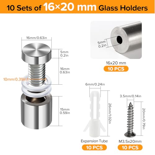 Lyeteung 10 PCS 16×20 mm Standoff Fixings, Stainless Steel Advertising Screw, Sign Standoff Screws - Image 2