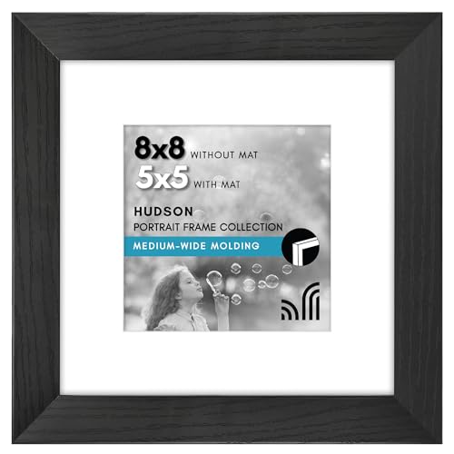 Americanflat 8x8 Picture Frame - Matted to 5x5 - Engineered Wood - Black