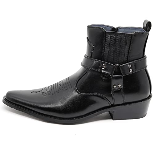Image of Metrocharm Diego-02 Men's Belt Strap Studded Western Cowboy Boots