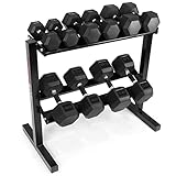 WF Athletic Supply Rubber Encased Hex Dumbbells with Rubber Grip Contoured Handle for Muscle Toning, Strength Building & Full Body Workout