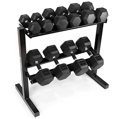 WF Athletic Supply Rubber Encased Hex Dumbbells with Rubber Grip Contoured Handle for Muscle Toning, Strength Building & Full Body Workout