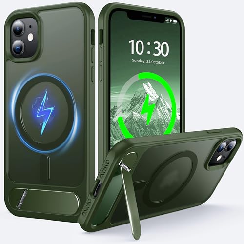 Chargeur sans fil et support iPhone 11 coque antichoc verte