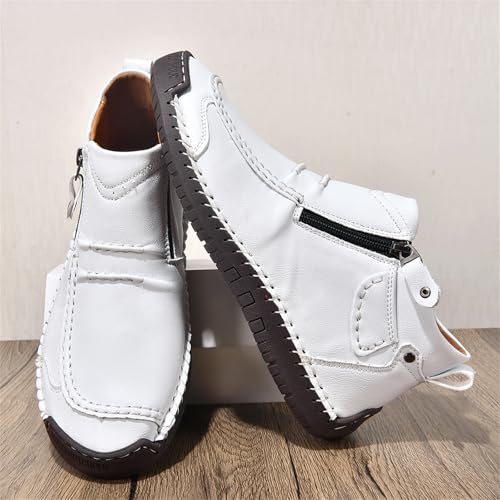 Mens Retro Leather Mid Top Slip On Ankle Chukka Boots with Side Zipper Lightweight Soft Non Slip Flat Heel Loafers for Casual Hiking Dress Formal Walking Driving Office3