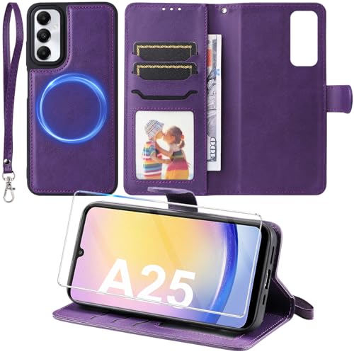 Étui de protection Galaxy A25 violet 2 en 1 en cuir de qualité avec coque amovible