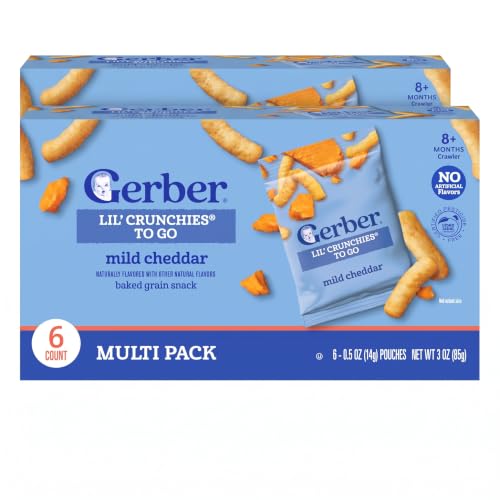 GERBER Healthy Snacks Crunchies To Go Mild Cheddar 6x0.5oz (Pack of 2)